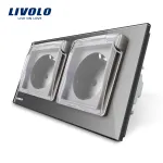 Priza dubla Livolo cu rama din sticla si capac de protectie rezistent la apa SmartElectro IntelligentHouse