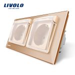 Priza dubla Livolo cu rama din sticla si capac de protectie rezistent la apa SmartElectro IntelligentHouse