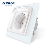 Priza simpla Livolo cu rama din sticla si capac de protectie rezistent la apa SmartElectro IntelligentHouse