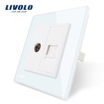 Priza dubla TV + Telefon Livolo cu rama din sticla SmartElectro IntelligentHouse