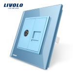 Priza dubla TV + Telefon Livolo cu rama din sticla SmartElectro IntelligentHouse