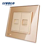 Priza dubla Telefon + Priza internet Livolo cu rama din sticla SmartElectro IntelligentHouse