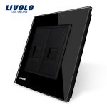 Priza dubla Telefon Livolo cu rama din sticla SmartElectro IntelligentHouse