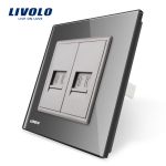 Priza dubla Telefon Livolo cu rama din sticla SmartElectro IntelligentHouse