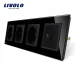 Priza cvadrupla Livolo cu rama din sticla 3 prize simple+TV/internet SmartElectro IntelligentHouse