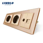 Priza tripla Livolo cu rama din sticla 2 prize simple+TV/internet SmartElectro IntelligentHouse