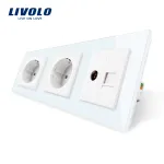 Priza tripla Livolo cu rama din sticla 2 prize simple+TV/internet SmartElectro IntelligentHouse