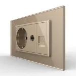 Priza Dubla Livolo cu Rama din Sticla 1 Priza Schuko+TV/internet, Standard Italian - Serie Noua SmartElectro IntelligentHouse