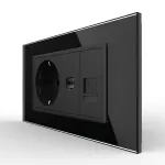 Priza Dubla Livolo cu Rama din Sticla 1 Priza Schuko+TV/internet, Standard Italian - Serie Noua SmartElectro IntelligentHouse