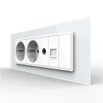 Priza Tripla cu Blank Livolo cu Rama din Sticla 2 Prize Schuko+TV/internet, Standard Italian - Serie Noua SmartElectro IntelligentHouse