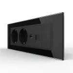 Priza Tripla cu Blank Livolo cu Rama din Sticla 2 Prize Schuko+TV/internet, Standard Italian - Serie Noua SmartElectro IntelligentHouse