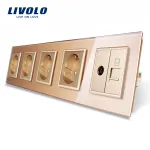 Priza cvintupla + priza TV Internet Livolo cu rama din sticla SmartElectro IntelligentHouse