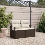 Canapea de grădină cu 2 locuri  cu perne Maro din ratan sintetic GartenMobel Dekor