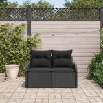 Sofa de grădină cu 2 locuri  cu depozitare și perne Poli Rattan Negru GartenMobel Dekor