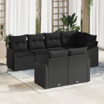 Set de dining pentru grădină cu 7 piese și perne, ratan poly negru GartenMobel Dekor