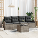 Set Canapea Grădină  5 Piese cu Pernă Gri Ratan Poli, Canapea Grădină  cu Spațiu Stocare și Pernă 2 Persoane Gri Ratan Poli GartenMobel Dekor