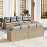 Set canapele grădină 9 piese cu perne Bej Poliratan Acacia GartenMobel Dekor