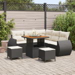 Set Canapea Grădină 8 Piese cu Perne Negru Ratan Polimeric Acacia, Set Dining Grădină 3 Piese cu Perne Negru Ratan Polimeric Acacia GartenMobel Dekor