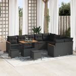 Set canapea grădină  12 piese cu perne Negru Poliratan Acacia, Set dining grădină  3 piese cu perne Negru Poliratan Acacia GartenMobel Dekor