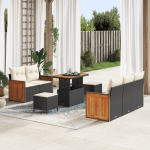 Set de Sofale de Grădină  cu Perne Negru Ratan Polimeric Acacia, Sofa de Grădină  pentru 2 Persoane cu Perne Negru Ratan Polimeric, Set de Grădină  cu 3 Piese cu Perne Negru Ratan Polimeric Acacia GartenMobel Dekor