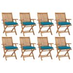 Scaune pliabile de grădină cu perne, 8 buc., lemn masiv de tec GartenMobel Dekor