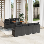 Set de 8 Piese pentru Grădină cu Perne Negru Poliratan Acacia GartenMobel Dekor
