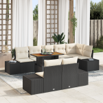Set de sofa de grădină cu 9 piese și perne negre din ratan poli GartenMobel Dekor