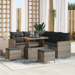 Set Sofa Gradina  8 Piese cu Perne Gri Ratan Polimeric Acacia, Set Masa gradina  3 Piese cu Perne Gri Ratan Polimeric Acacia GartenMobel Dekor