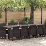 Set de dining pentru grădină  de 13 bucăți cu perne maro Poliratan, Masă de grădină  maro 150x100x73 cm Poliratan, Scaune de grădină  cu perne 4 bucăți maro Poliratan GartenMobel Dekor
