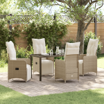 Set de Masă Grădină 5 Piese cu Perne Bej Rattan Poli GartenMobel Dekor