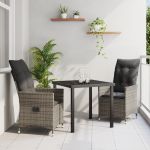 Set de dining de grădină 3 piese cu perne gri din rattan polimer GartenMobel Dekor
