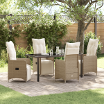 Set de dining pentru grădină 5 piese cu perne Bej Poliratan GartenMobel Dekor