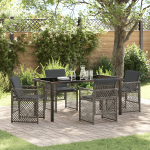 Set dining grădină  cu perne Gri din poly ratan, Masă grădină  Neagră 160x80x73 cm din sticlă securizată GartenMobel Dekor