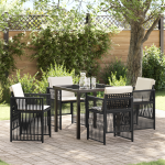 Set mese grădină  cu perne Negru Rattan, Masă grădină  Neagră 80x80x73 cm din sticlă GartenMobel Dekor
