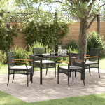 Set de dining de grădină de 5 piese cu perne din ratan negru sintetic GartenMobel Dekor
