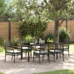 Set de masă pentru grădină 7 piese cu perne Negru Poliratan GartenMobel Dekor