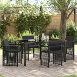 Set de dining cu 5 piese  cu perne Negru Ratan Poly, Masă de grădină  Neagră 160x80x73 cm Sticlă Temperată GartenMobel Dekor