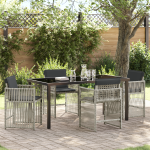 Set de masă de grădină  cu 5 piese și perne gri deschis din ratan polimerizat, Masă de grădină  neagră 160x80x73 cm cu sticlă securizată GartenMobel Dekor