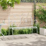 Bancă Alb Metal 104 x 54 x 93 cm Durabilă Bancă de exterior GartenMobel Dekor