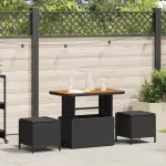 Set de Dining pentru Grădină cu 3 Piese cu Perne Negru Poliratan Acacia GartenMobel Dekor