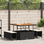 Set de dining pentru grădină , 3 piese cu perne, ratan polițienic negru și acacia GartenMobel Dekor