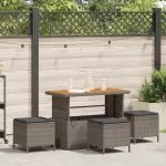 Set de dining pentru grădină , 4 piese, cu perne, gri, ratan poliran și acacia GartenMobel Dekor