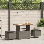 Set de dining pentru grădină 3 piese cu perne gri din poliratan și acacia GartenMobel Dekor