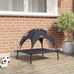 Pat ridicat pentru câini cu copertină detașabilă Negru Metal GartenMobel Dekor