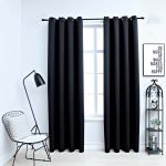 Perdele opace cu inele, 2 buc., negru, 137x213 cm, material textil GartenMobel Dekor