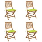 Scaune grădină pliabile cu perne, 4 buc., lemn masiv de acacia GartenMobel Dekor