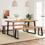 Set de masă din 3 piese, margini naturale, lemn masiv de acacia GartenMobel Dekor