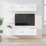 Set dulap TV, 7 piese, alb, lemn prelucrat GartenMobel Dekor