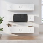Set dulap TV, 8 piese, alb, lemn prelucrat GartenMobel Dekor