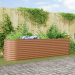 Pat Ridicat Ghiveci Efect De Lemn Metal 320 X 80 X 81 cm Durabil GartenMobel Dekor